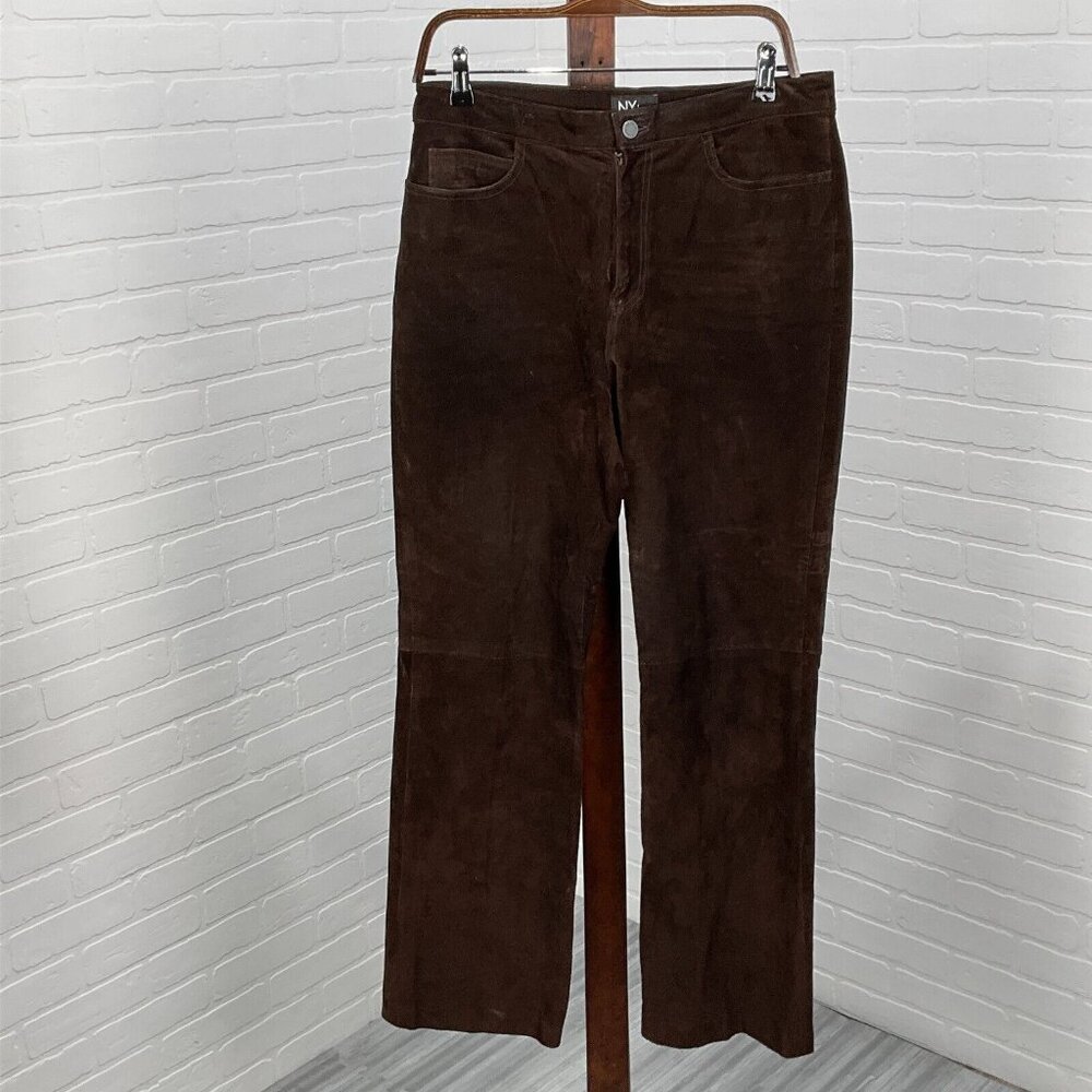 New York Jeans Pants‎ Women 10 31Wx30 Brown Suede Leather Unhemmed Jeans